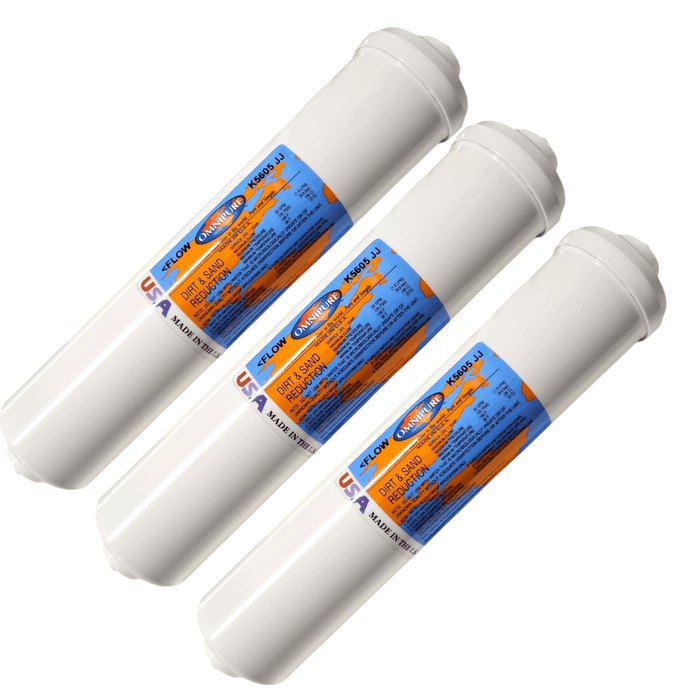 Omnipure K5605-JJ Inline Sediment Filter 5mic - 12 x 2.5 Port 1/4 QC Dirt & Sand Removal|1/4" Quick Connect Omnipure 3 Pack 