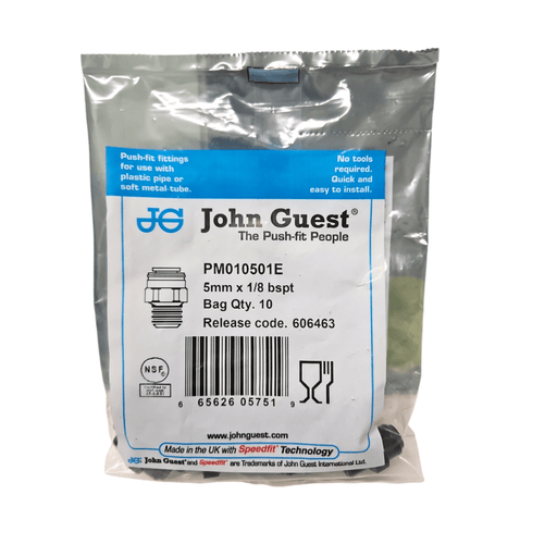 John Guest PM010501E Male Connector Black Plastic Size 5MM x 1/8"Bsp Metric Male Connector Black Acetal JOHN GUEST 10 Pack 