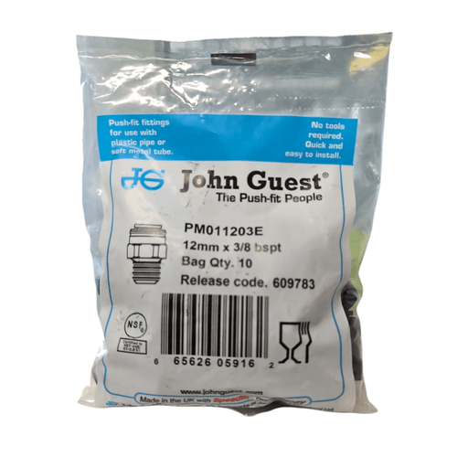 John Guest PM011203E Male Connector Black Plastic Size 12MM x 3/8"Bsp Metric Male Connector Black Acetal JOHN GUEST 10 Pack 