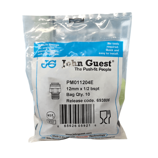 John Guest PM011204E Male Connector Black Plastic Size 12MM x 1/2"Bsp Metric Male Connector Black Acetal JOHN GUEST 10 Pack 