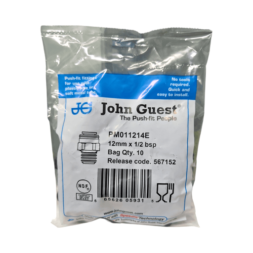 John Guest PM011214E Male Connector Black Plastic Size 12MM x 1/2"Bsp Metric Male Connector Black Acetal JOHN GUEST 