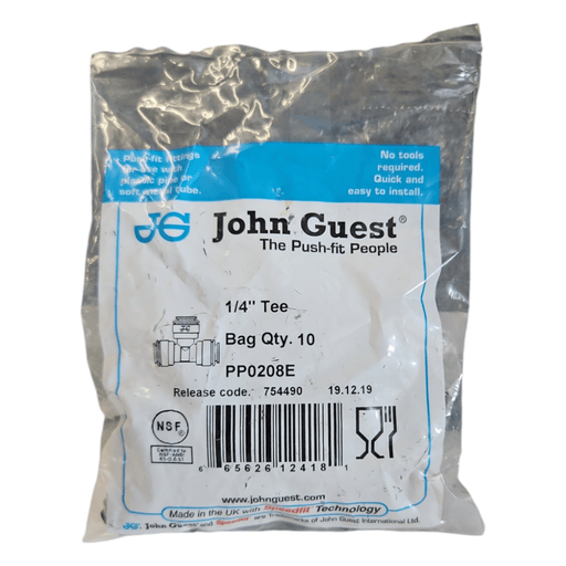 John Guest Quick Connect Fitting 1/4” Tee Black - PP0208E Tee Connector Black Polypropylene JOHN GUEST 10 Pack 