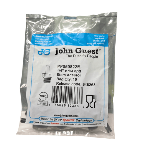 John Guest PP050822E Stem Adapter Black Polypropylene - 1/4 x 1/4 NPTF Straight Black MPT John Guest 10 Pack 