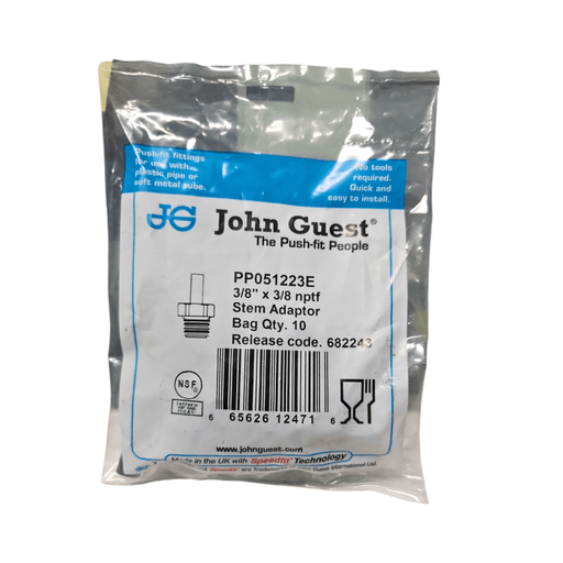 John Guest PP051223E Stem Adapter Black Polypropylene - 3/8" x 3/8" NPTF Straight Black MPT John Guest 10 Pack 