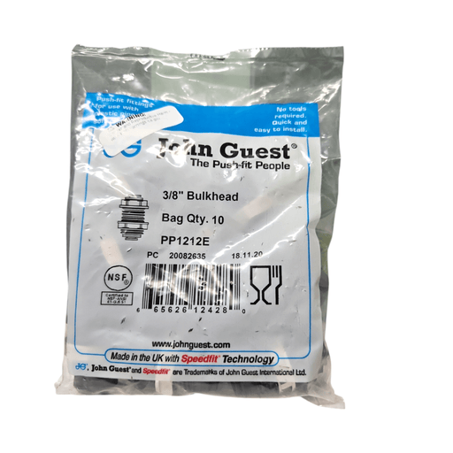 John Guest Bulkhead Union PP1212E Black Polypropylene 3/8" Bulkhead Union Black Polypropylene JOHN GUEST 10 Pack 