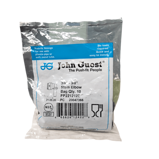 John Guest PP221212E Stem Elbow Connector Polypro - 3/8" Stem x 3/8" Black Stem Elbow JOHN GUEST 10 Pack 