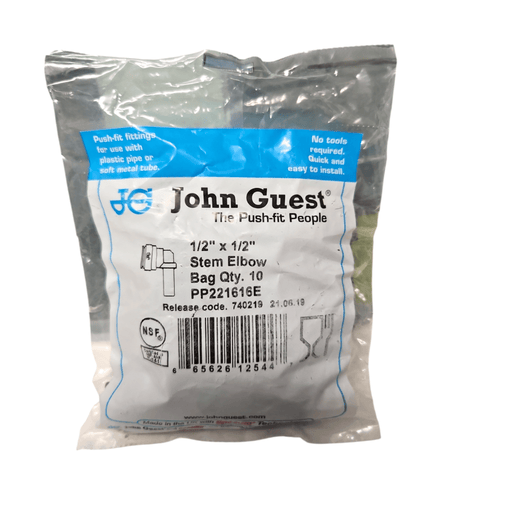 John Guest PP221616E Stem Elbow Connector Polypro - 1/2" Stem x 1/2" Black Stem Elbow JOHN GUEST 10 Pack 