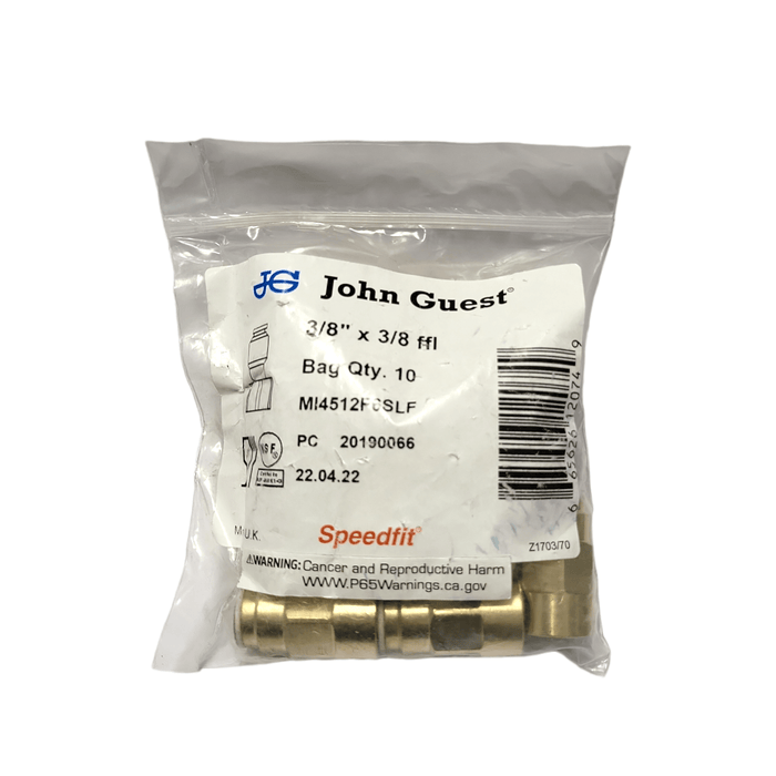 John Guest Lead Free Brass Flare Female Connector MI4512F6SLF - 3/8 x 3/8 FFL Brass Female Connectors John Guest 10 Pack 