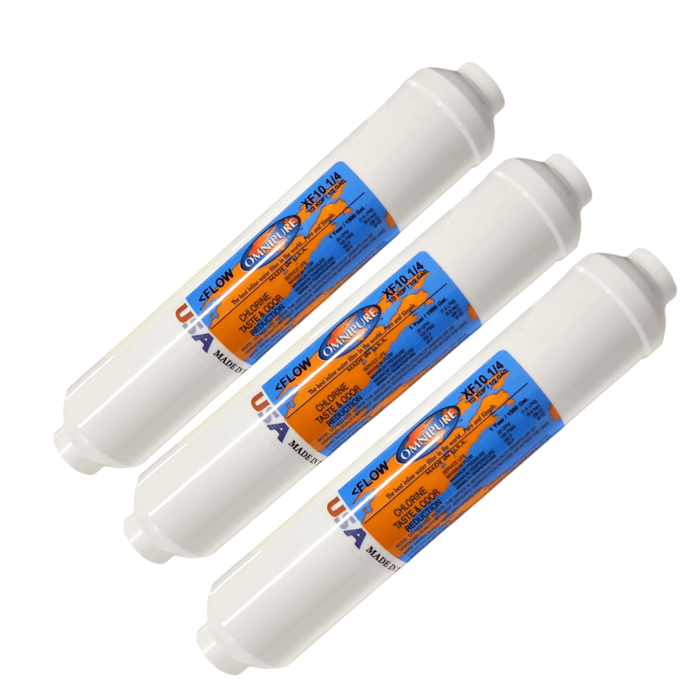 Omnipure XF10 1/4 Inline 1/2 GAC + 1/2 KDF 10" x 2 1/4"QC KDF+GAC|Chlorine Bacteria Removal|1/4 QC Omnipure 3 Pack 