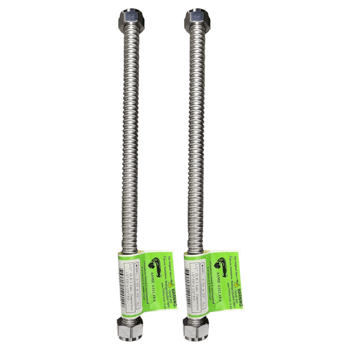 Falcon Stainless Steel flex Connector (S-02-16") 16" length 1/2" FIP x 1/2" FIP 1/2" Female SS Flex Connectors Falcon Stainless 2 Pack 